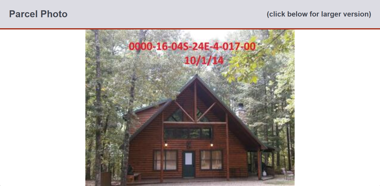The parcel record's photo thumbnail