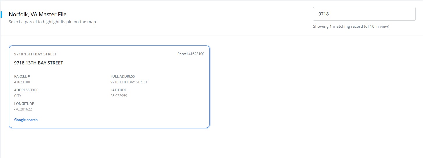Filtering parcels on the map by house number