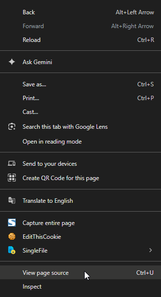 The listing's page source